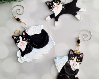 Mini Tuxedo Cats Set of 3, Tuxedo Cat Ornaments, Cat Lover Gift