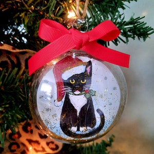 Tuxedo Cat Ornament, Cat Christmas Ornament, Personalized Gift for Cat Lover, Black Nose