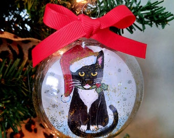 Tuxedo Cat Ornament, Cat Christmas Ornament, Personalized Gift for Cat Lover, Black Nose