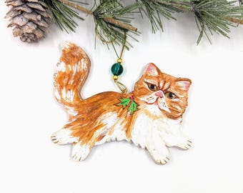Persian Cat Ornament: Handmade Personalized Polymer Clay
