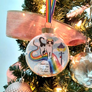 Black and White Cat Ornament, Rainbow Bridge Ornament, Cat Memorial Ornament, Personalized Gift for Cat Lover