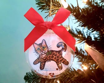Bengal Cat Christmas Ornament, Bauble, Personalized Cat Gift