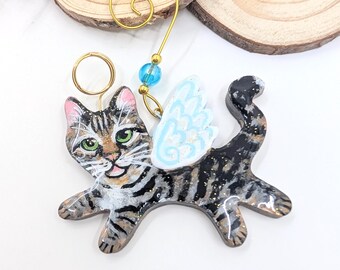 Tabby Cat Angel Ornament: Hand-Painted Polymer Clay Memorial Ornament