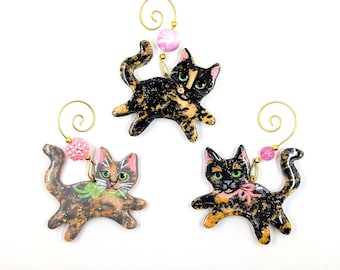 The Kittens: Handmade Cat Ornaments, Dilute, Tortoiseshell, Polymer Clay Art