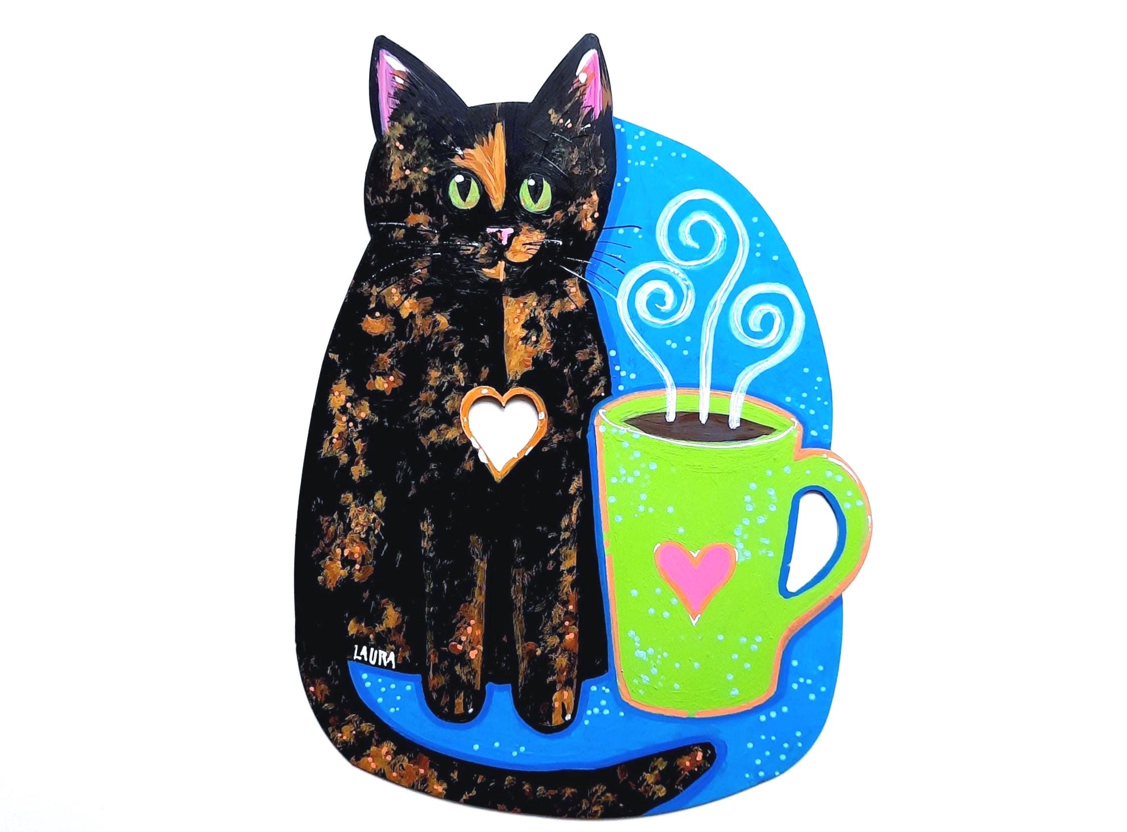 【コーヒーアート】ねこ Hand Painted Tortoiseshell Cat Coffee Art - Metal Cafe Sign - Etsy