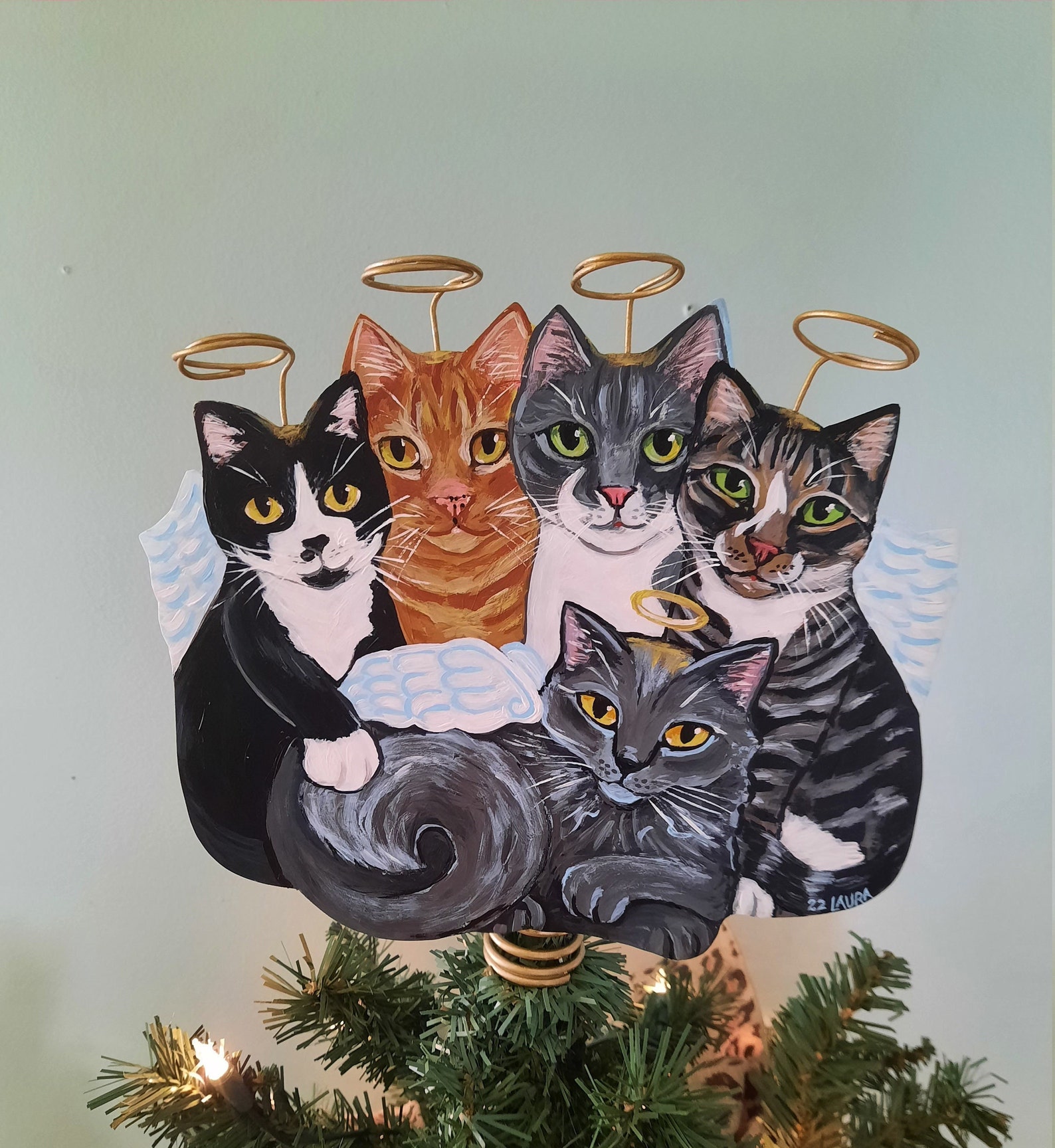 Pet Family Christmas Tree Topper Multiple Pets Custom Cat Etsy