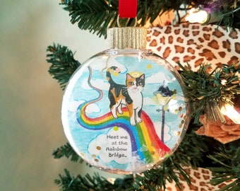 Calico Cat Ornament, Rainbow Bridge Ornament, Calico Cat Angel, Cat Memorial Ornament, Personalized Gift for Cat Lover