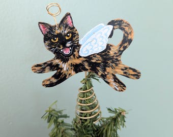 Cranky Tortie Cat Angel Figurine: Christmas Tree Topper