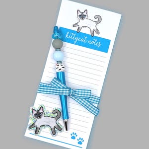 Siamese Cat Gift Set: Notepad, Glitter Sticker & Beaded Pen