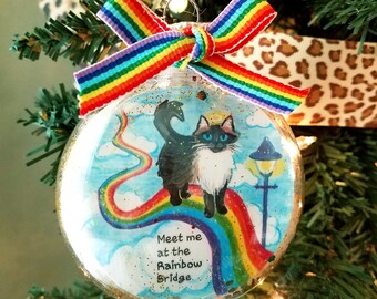 Himalayan Cat Rainbow Bridge Ornament, Cat Memorial Ornament, 2 Coat Choices, Personalized Gift for Cat Lover