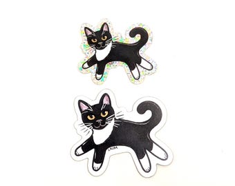 Tuxedo Cat Glitter Sticker or Magnet: Cat Lover Gift