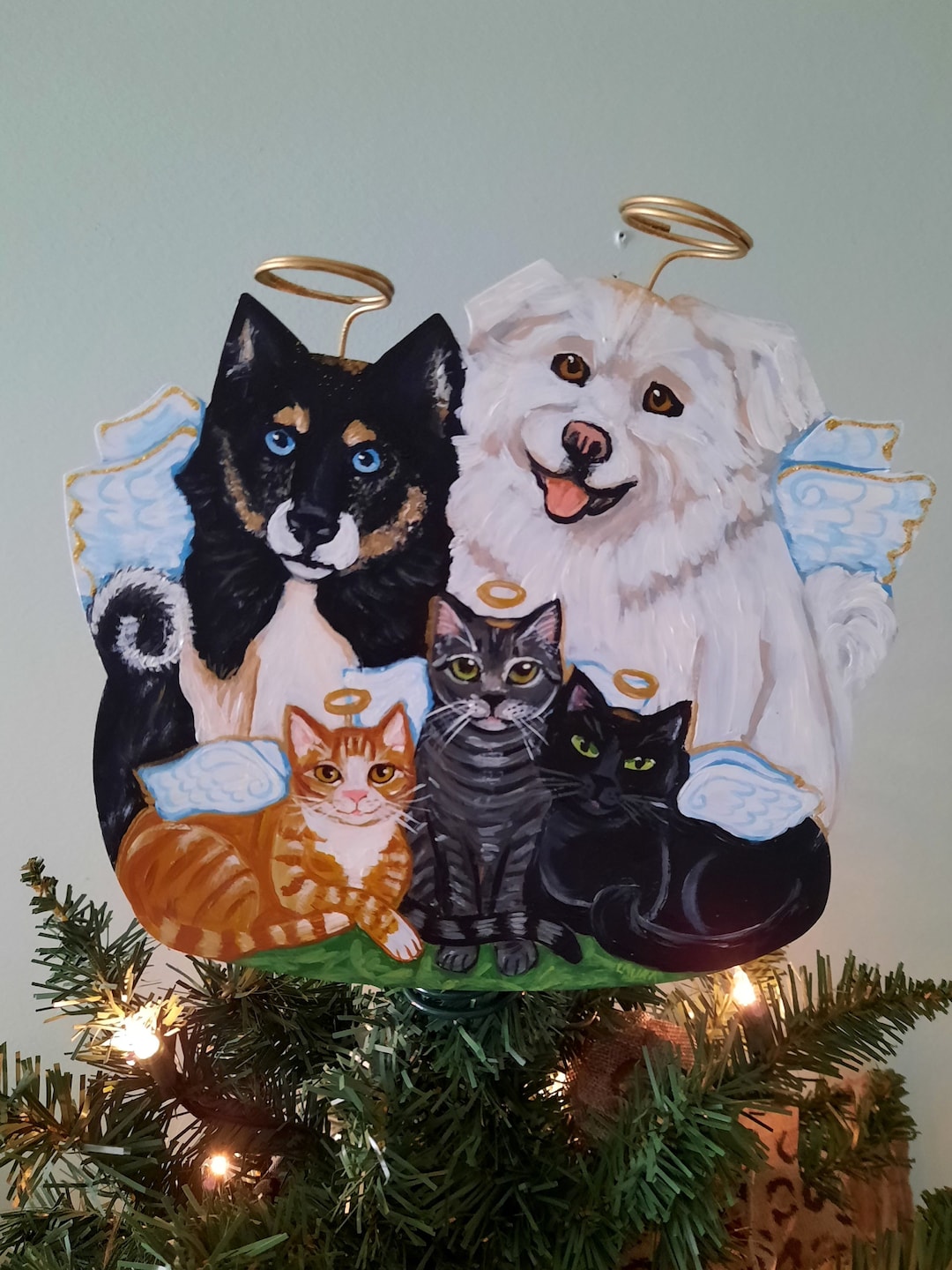 Pet Family Christmas Tree Topper, Multiple Pets, Custom Cat Tree Topper