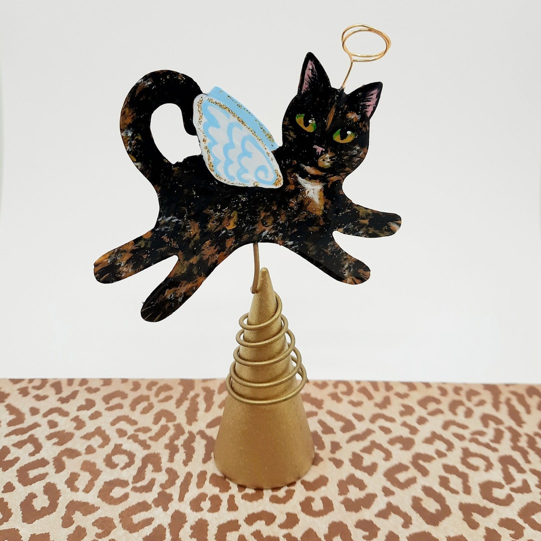 Mini Cat Tree Topper Tortoiseshell Cat Angel Cat Figurine Etsy