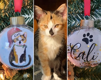 Custom Cat Bauble Ornament, Cat Christmas Ornament, Personalized Pet Ornament, Gift for Cat Lover