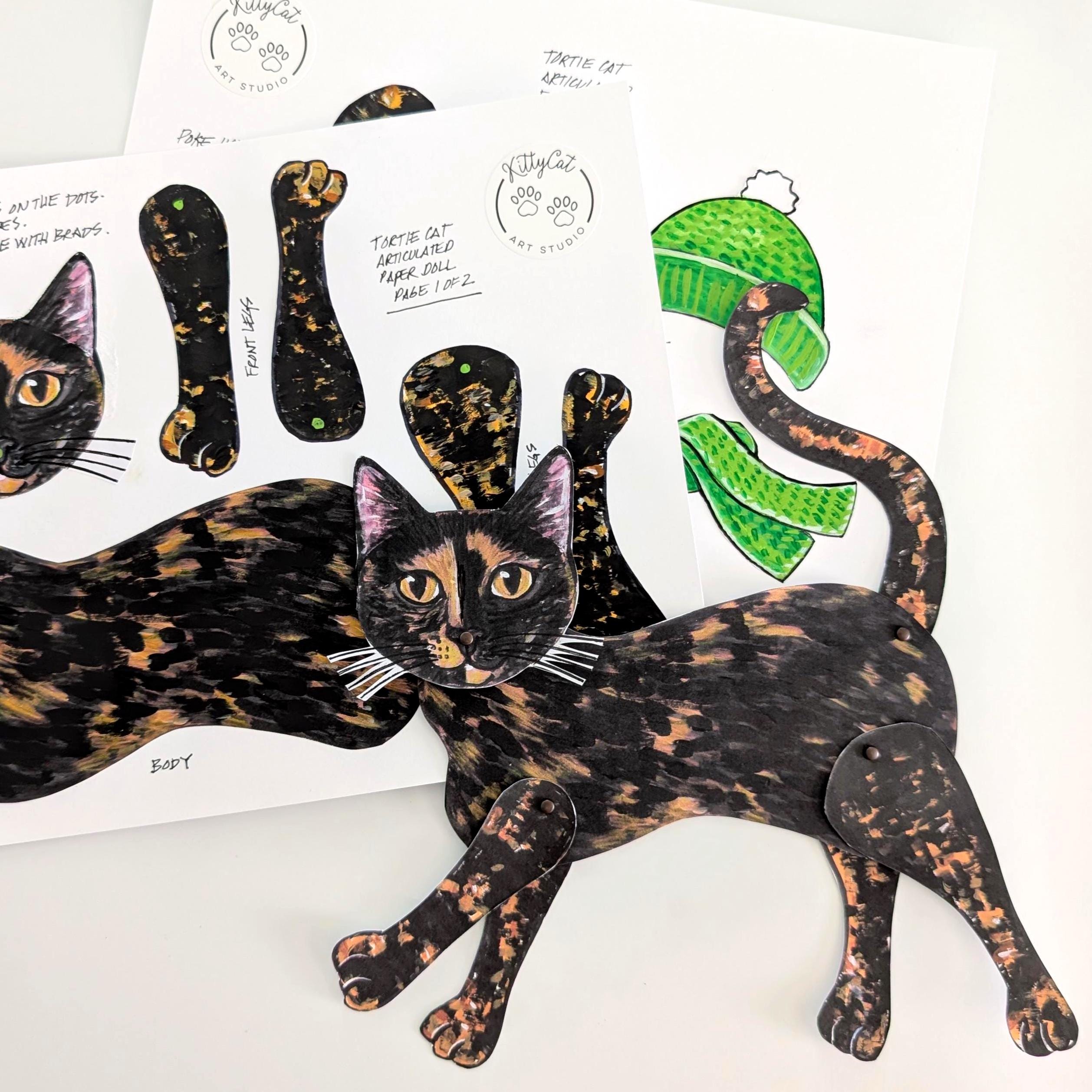 Tortoiseshell Cat Printable, Articulated Paper Doll, Instant DIY ...