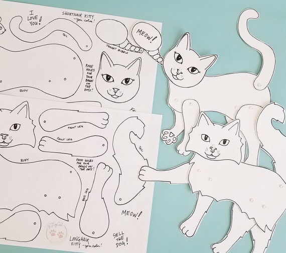 Cat Paper Doll Printable You Cut and Color Articulated Paper - Etsy UK