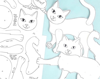 Paper Doll Cats, Color and Cut Cats, Jointed Dolls, Longhair, Shorthair, Mailed version