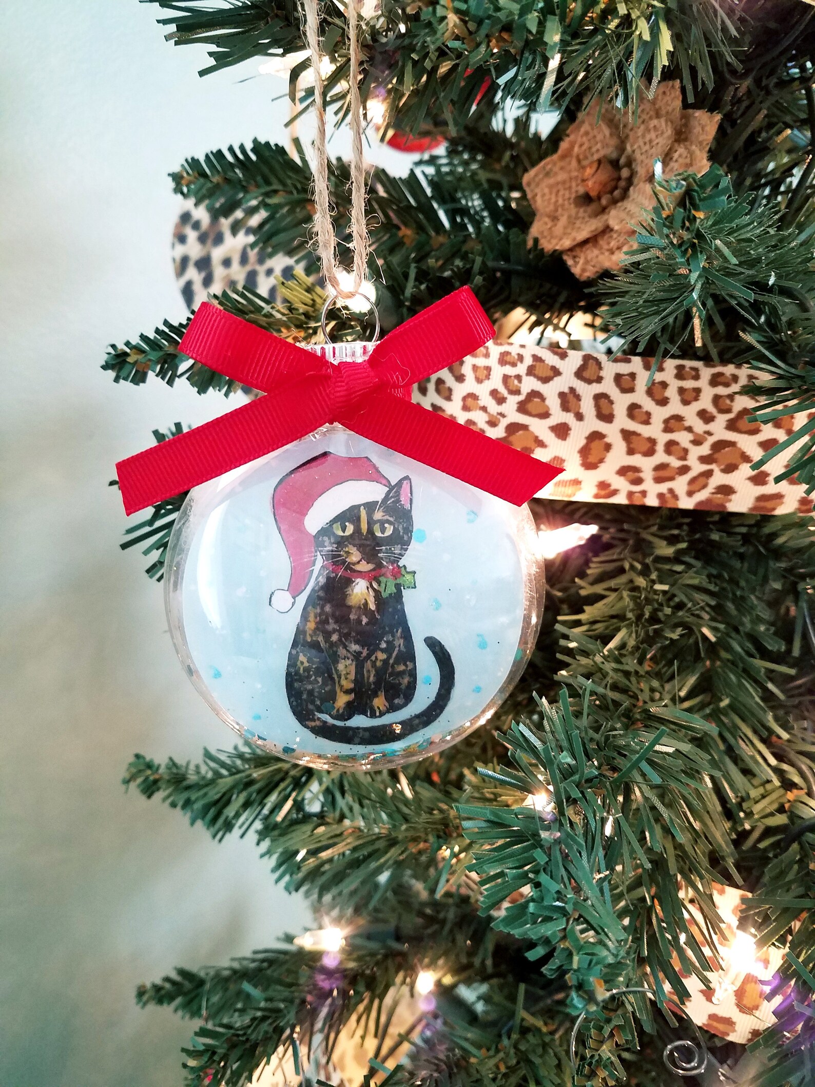 Tortoiseshell Cat Ornament with a Santa Hat Cat Christmas Etsy