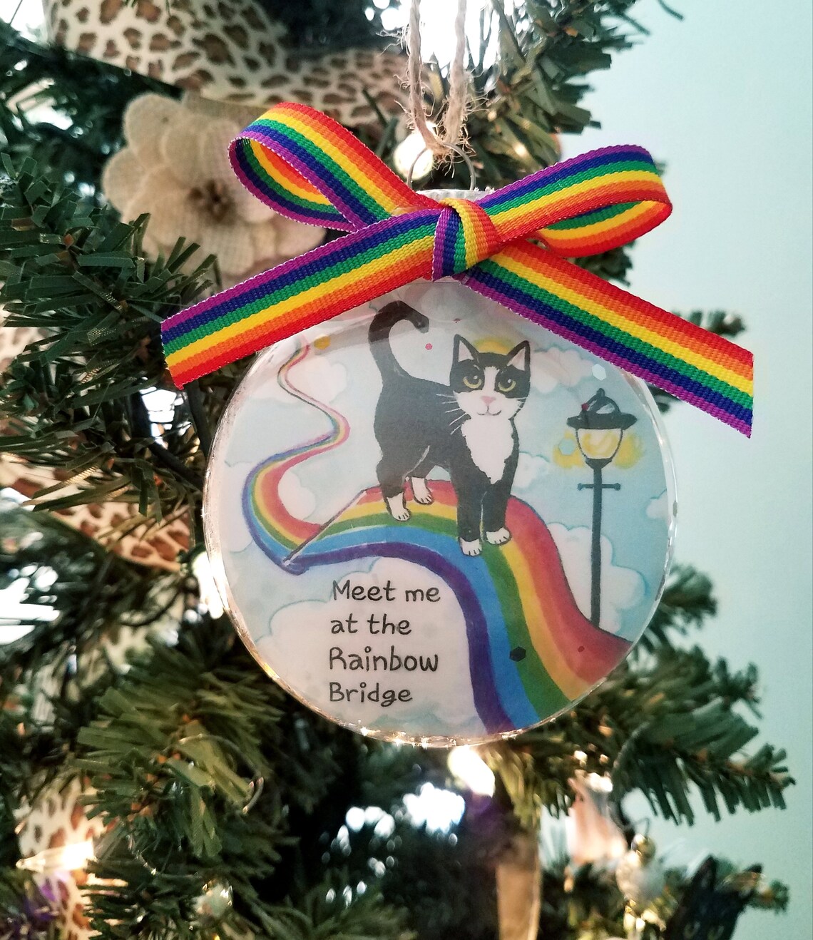 Rainbow Bridge Cat Ornament Tuxedo Cat Bauble Cat Memorial Etsy