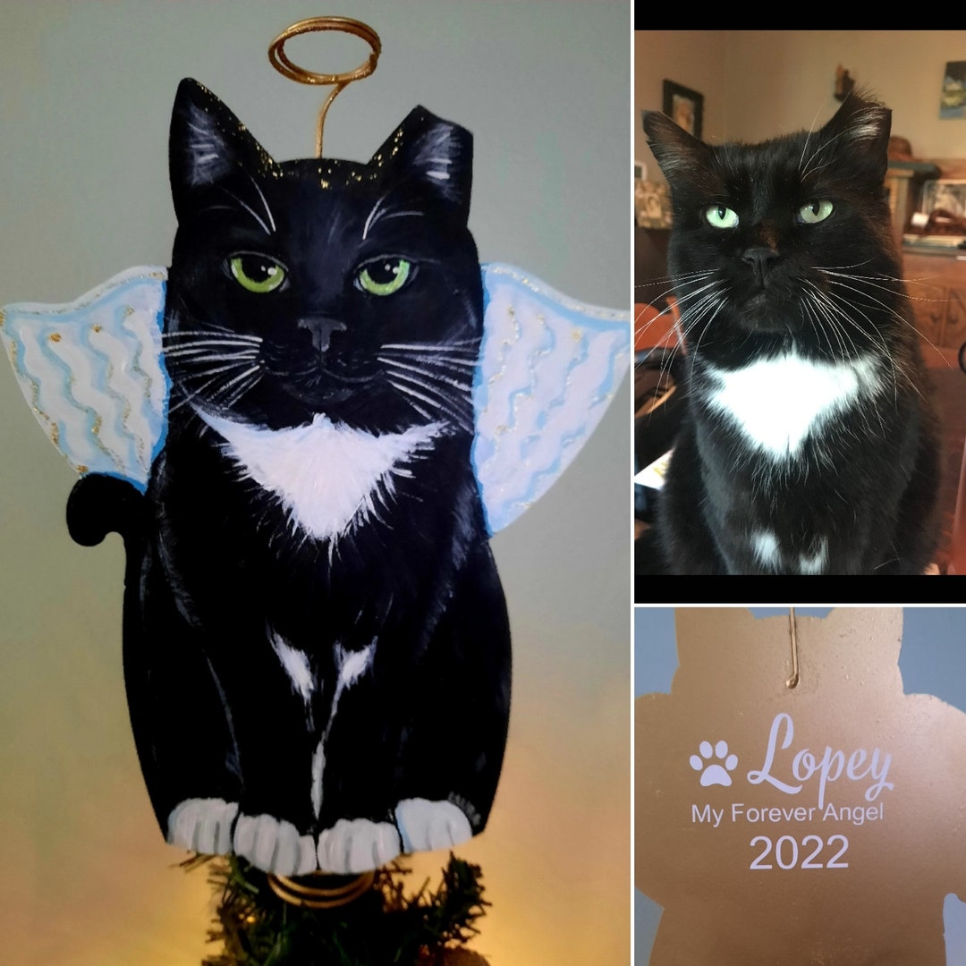 Custom Cat Tree Topper, Cat Memorial Gift, Cat Angel, Christmas Tree