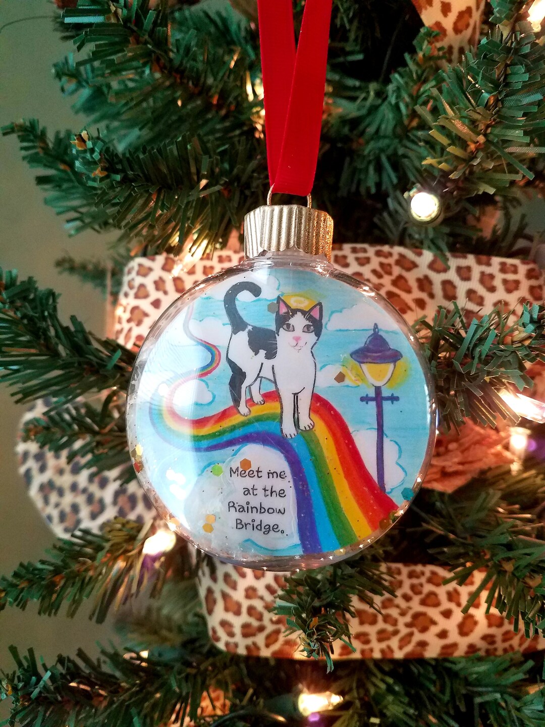 Black and White Cat Ornament, Rainbow Bridge Ornament, Cat Memorial