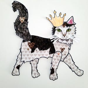 Roi de coeur, poupée chat en papier, poupée chat en papier articulée, version envoyée par la poste