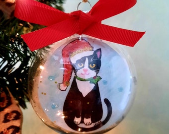 Tuxedo Cat Ornament, Cat Christmas Ornament, Personalized Gift for Cat Lover, White Nose