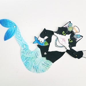 Purrmaid Tuxedo Cat Paper Doll, Muñeca de papel articulada, Versión física por correo imagen 5