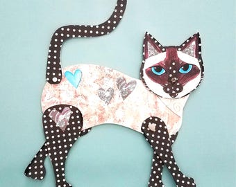 Gato siamés imprimible, muñeca de papel articulada, descarga instantánea