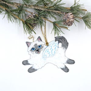 Hand Painted Himalayan Cat Ornament: Personalized Cat Angel, Gray