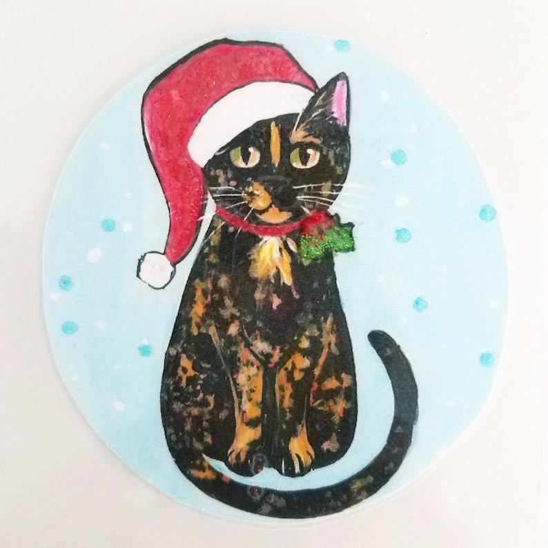 Tortoiseshell Cat Ornament With a Santa Hat Cat Christmas Etsy