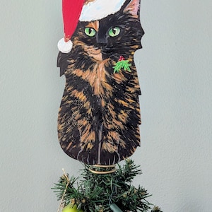 Tortoiseshell Cat Christmas Tree Topper: Hand-Painted Metal Figurine
