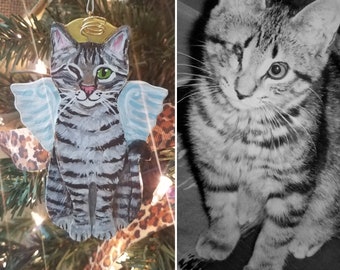 Custom Cat Ornament, Cat Angel, Cat Memorial, Cat Christmas Ornament, Personalized Cat, Family Gift