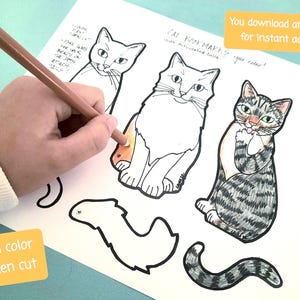 Printable Cat Bookmarks, Moveable Tails, Articulated Cats, You Color and Cut, Instant Download