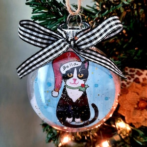 Tuxedo Cat Ornament, Cat Christmas Ornament, Personalized Gift for Cat Lover, White Nose