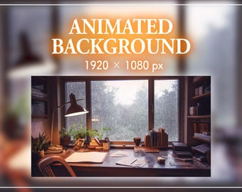 Animated VTuber Background Cozy Room, Rainy Desk Ambiance, 10-Second Looping Background