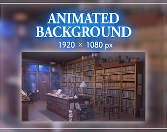 Cozy Antique Library Room at Night – Animated Background for VTubers & Streamers