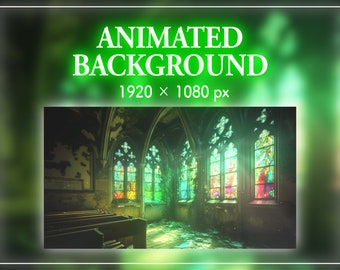 Ruined Forest Church Animated VTuber Background – Stained Glass (MP4 & PNG)