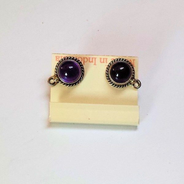 Sterling Silver Earring Top with Amethyst Cabuchon - from Bali