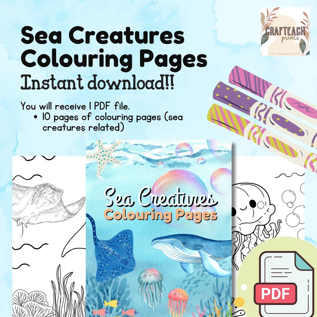Printable Sea Creatures Colouring Pages, Colouring Pages for Kids, Digital Download, Sea Animals ...