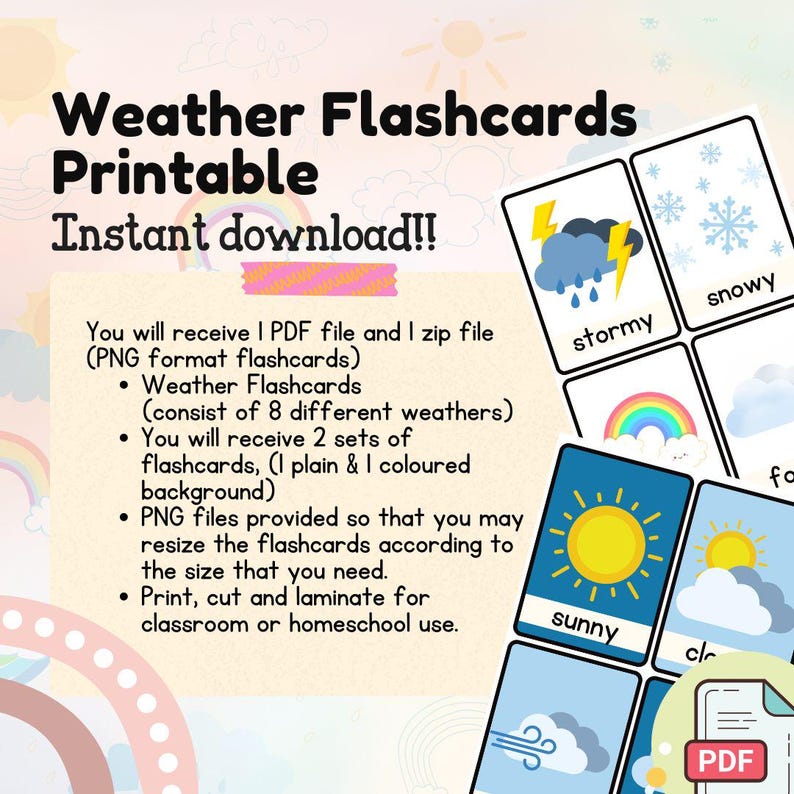 Weather Flashcards Printable, Weather Cards, Digital Download ...