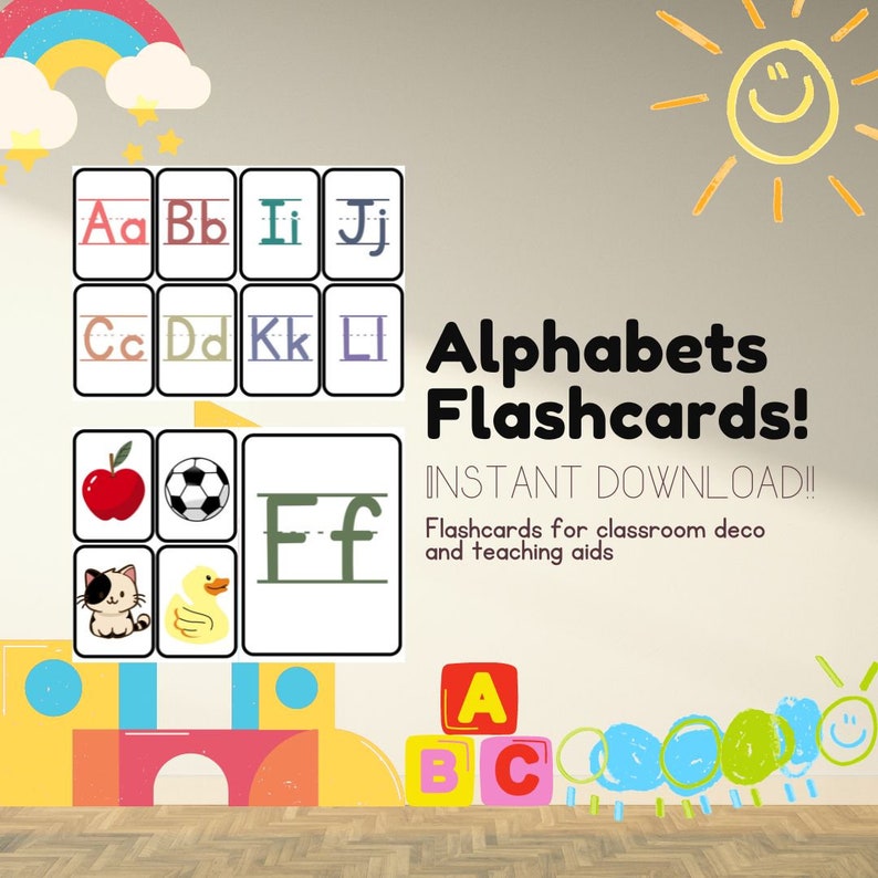 Flash Cards Text Printable ABC Flashcards, Preschool Classroom Display, Digital Download ...