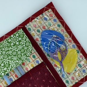 Holiday knitting needle / crochet hook case - rolled bag for brushes, makeup, knitting, crochet hook