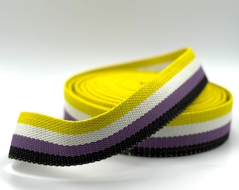 Nonbinary Pride 1.5” (38mm) cotton webbing, non-binary pride belt webbing, NB flag webbing for bags,  belt webbing, LGBTQ pride, Enby Pride