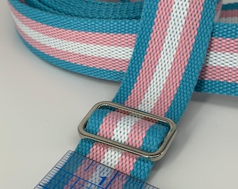 Transgender Pride 1.5” (38mm) cotton webbing, transflag webbing for bags, LGBTQ belt webbing, LGBTQ pride, trans flag