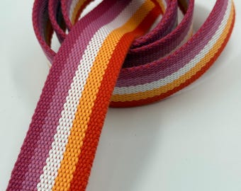 Lesbian Pride 1.5” (38mm) cotton webbing, lesbian  flag webbing for bags, LGBTQ webbing, LGBTQ pride, lesbian flag bag strap