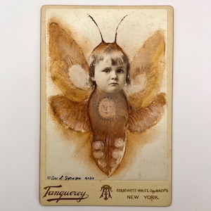 Mad Moth Baby Altered Art Victoriaanse kastkaart foto schilderij door Dee Sprague