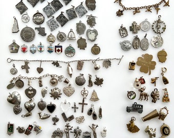 128 Antique Vintage Charm Lot, 90 Sterling, 38 Gold Tone, Some Mechanical