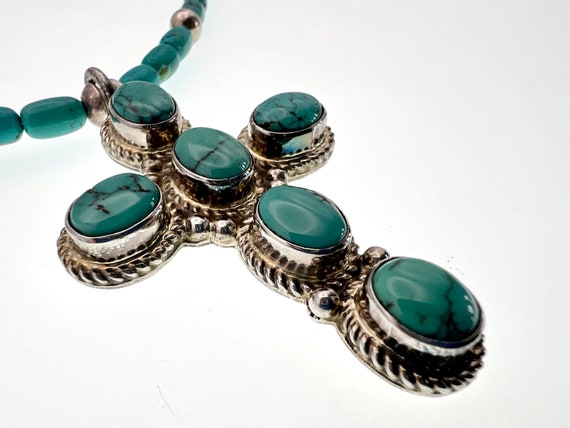 Vintage Navajo Signed JJ Turquoise & Sterling Cro… - image 1