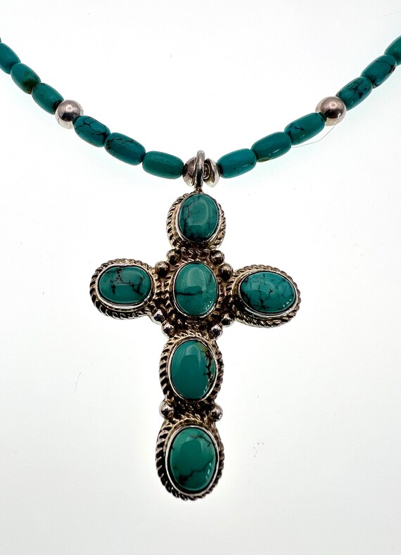 Vintage Navajo Signed JJ Turquoise & Sterling Cro… - image 3